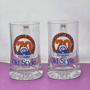 Chicago Bears 70 Seasons Old Style Beer Glass Mugs 1990 Collectible Set Of 2